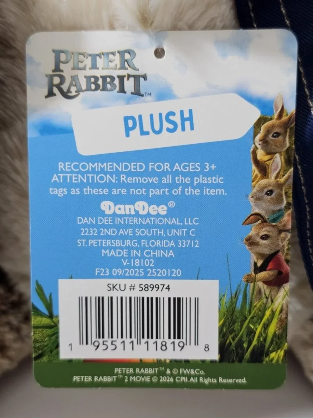 Dan Dee Peter Rabbit 2 Movie 2026 Plush Bunny Soft 18in Kids Ages 3+ NWT - Picture 8 of 12